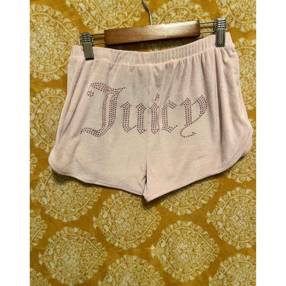 Juicy Couture Pink Velour Sleep Shorts Rhinestone Logo Y2K Lounge Small